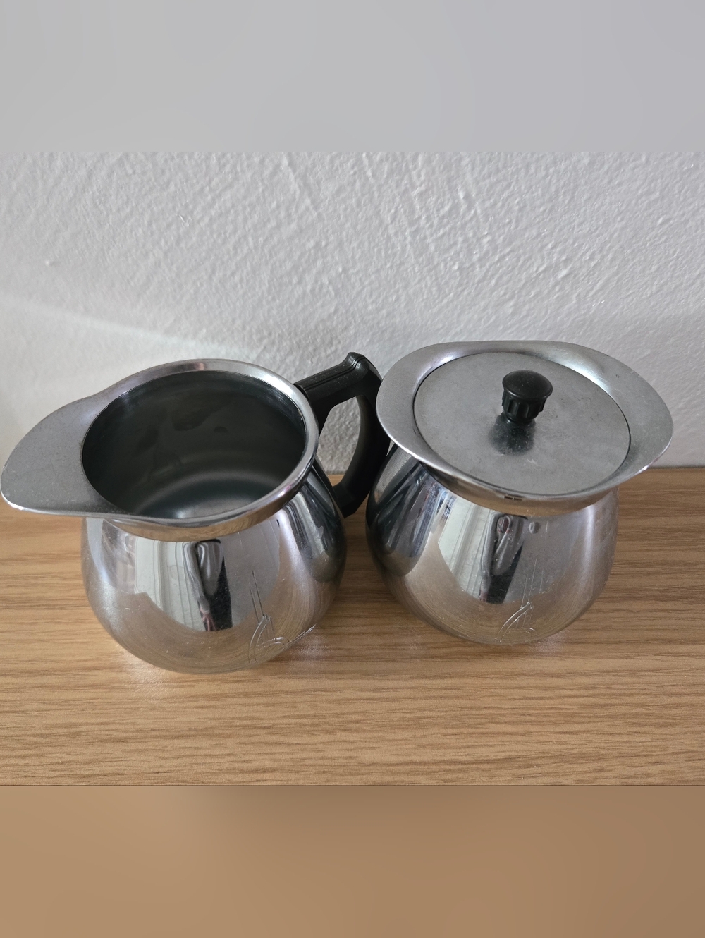 Vintage 1950s Sunbeam Chrome Creamer And Sugar 3" Tall  Metal Stainless Steel
